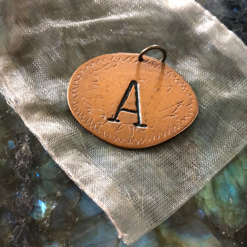 Handcrafted Copper Letter A Pendant Rustic Necklace‎